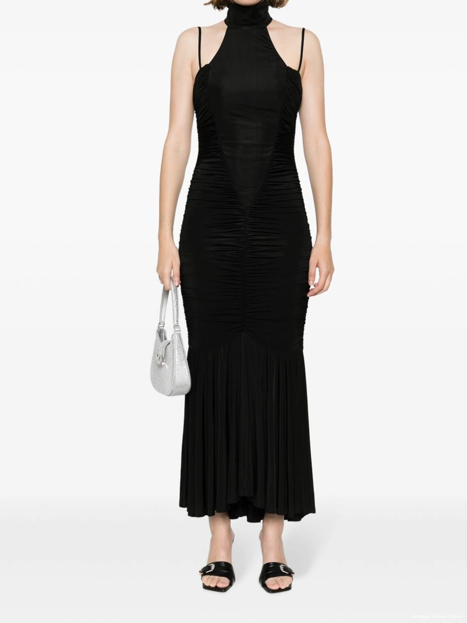Affordable Women maxi halterneck Jeans Versace dress ruched Couture 0715